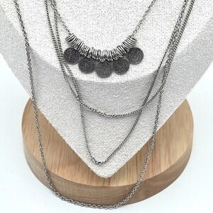 Bohemian Silver-Tone Multi-Strand Hammered Disc Coin Pendants Layered‎ Necklace
